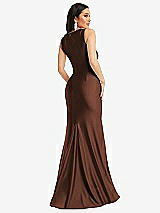 Rear View Thumbnail - Cognac Square Neck Stretch Satin Mermaid Dress with Slight Train