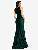 Rear View Thumbnail - Evergreen Square Neck Stretch Satin Mermaid Dress with Slight Train