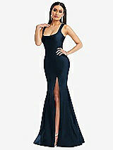 Alt View 2 Thumbnail - Midnight Navy Square Neck Stretch Satin Mermaid Dress with Slight Train