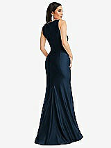 Rear View Thumbnail - Midnight Navy Square Neck Stretch Satin Mermaid Dress with Slight Train