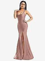 Alt View 2 Thumbnail - Neu Nude Square Neck Stretch Satin Mermaid Dress with Slight Train