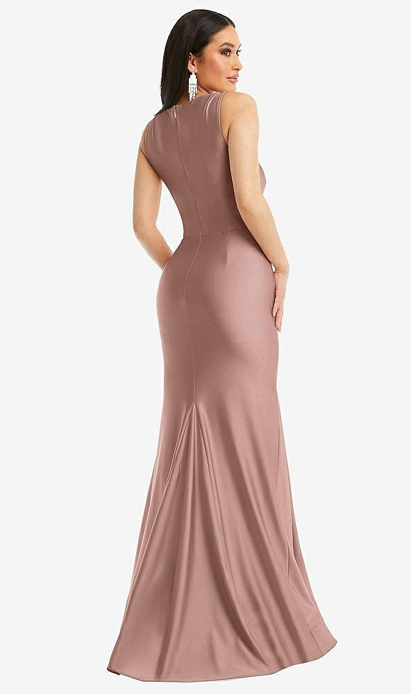 Back View - Neu Nude Square Neck Stretch Satin Mermaid Dress with Slight Train