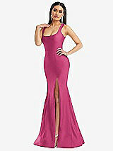 Alt View 2 Thumbnail - Tea Rose Square Neck Stretch Satin Mermaid Dress with Slight Train