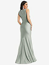 Rear View Thumbnail - Willow Green Square Neck Stretch Satin Mermaid Dress with Slight Train