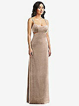 Front View Thumbnail - Topaz Spaghetti Strap Cutout Midriff Velvet Maxi Dress