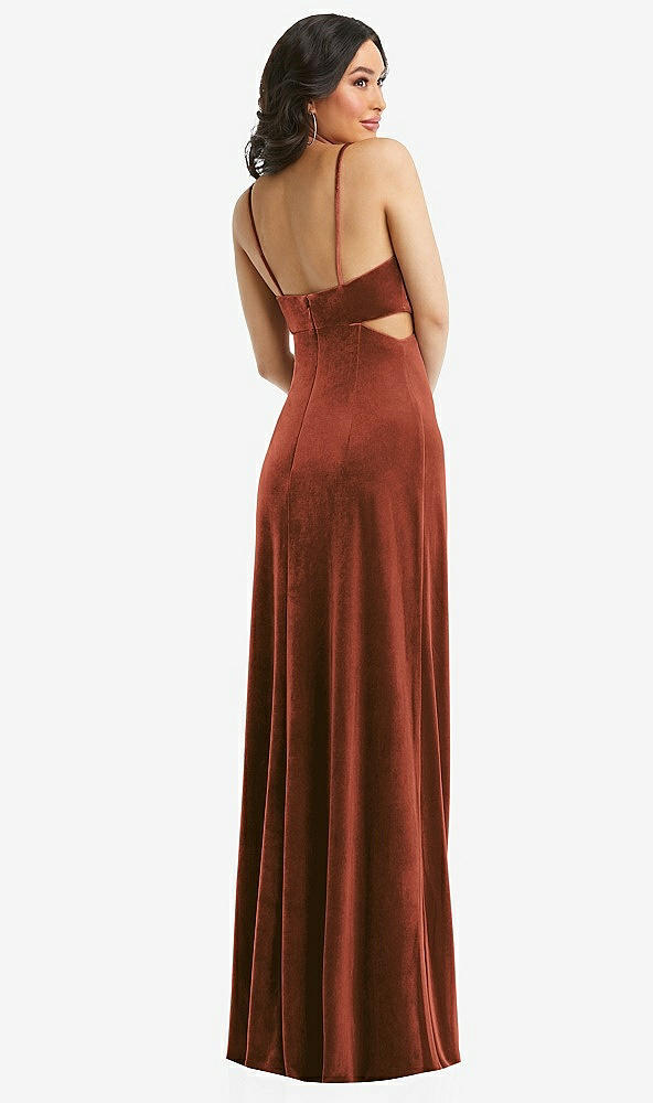 Back View - Auburn Moon Spaghetti Strap Cutout Midriff Velvet Maxi Dress