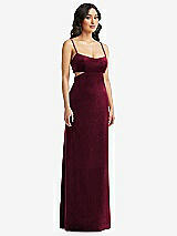 Front View Thumbnail - Cabernet Spaghetti Strap Cutout Midriff Velvet Maxi Dress