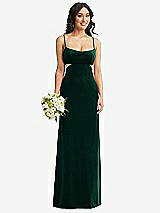 Alt View 1 Thumbnail - Evergreen Spaghetti Strap Cutout Midriff Velvet Maxi Dress