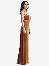 Side View Thumbnail - Golden Almond Spaghetti Strap Cutout Midriff Velvet Maxi Dress