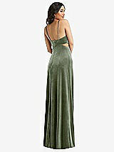 Rear View Thumbnail - Sage Spaghetti Strap Cutout Midriff Velvet Maxi Dress