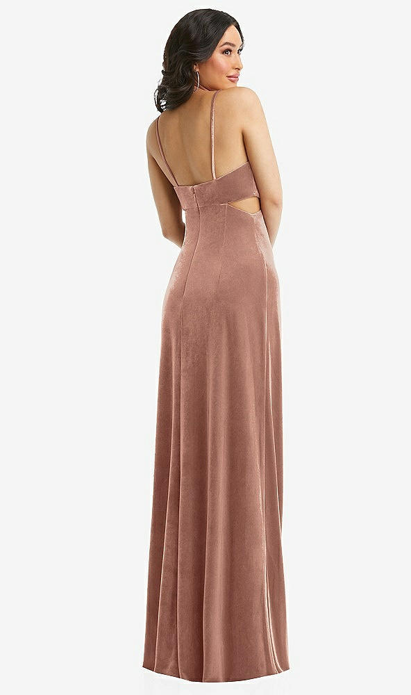 Back View - Tawny Rose Spaghetti Strap Cutout Midriff Velvet Maxi Dress