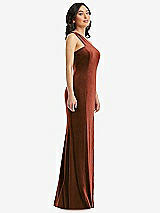 Side View Thumbnail - Auburn Moon One-Shoulder Velvet Trumpet Gown with Front Slit