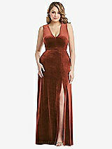 Front View Thumbnail - Auburn Moon Deep V-Neck Sleeveless Velvet Maxi Dress with Pockets