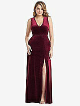 Front View Thumbnail - Cabernet Deep V-Neck Sleeveless Velvet Maxi Dress with Pockets