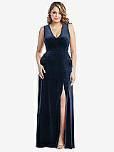 Front View Thumbnail - Midnight Navy Deep V-Neck Sleeveless Velvet Maxi Dress with Pockets