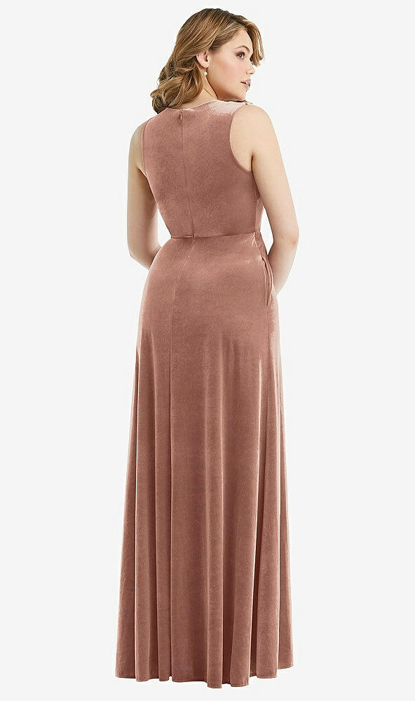 Back View - Tawny Rose Deep V-Neck Sleeveless Velvet Maxi Dress with Pockets