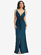 Alt View 1 Thumbnail - Atlantic Blue Skinny Strap Plunge Neckline Maxi Dress with Bow Detail