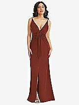 Alt View 1 Thumbnail - Auburn Moon Skinny Strap Plunge Neckline Maxi Dress with Bow Detail