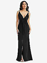 Alt View 1 Thumbnail - Black Skinny Strap Plunge Neckline Maxi Dress with Bow Detail