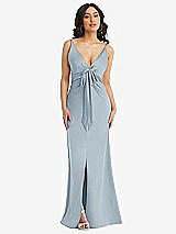 Alt View 1 Thumbnail - Mist Skinny Strap Plunge Neckline Maxi Dress with Bow Detail