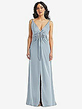 Front View Thumbnail - Mist Skinny Strap Plunge Neckline Maxi Dress with Bow Detail