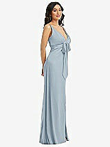 Side View Thumbnail - Mist Skinny Strap Plunge Neckline Maxi Dress with Bow Detail