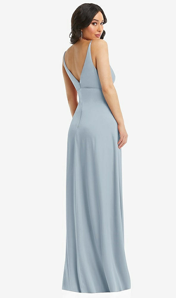 Back View - Mist Skinny Strap Plunge Neckline Maxi Dress with Bow Detail