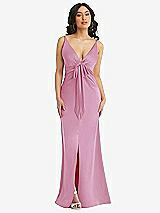 Alt View 1 Thumbnail - Powder Pink Skinny Strap Plunge Neckline Maxi Dress with Bow Detail