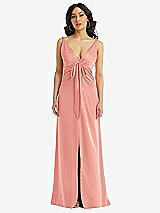 Front View Thumbnail - Rose Quartz Skinny Strap Plunge Neckline Maxi Dress with Bow Detail