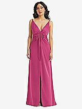 Front View Thumbnail - Tea Rose Skinny Strap Plunge Neckline Maxi Dress with Bow Detail