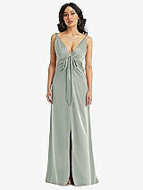 Front View Thumbnail - Willow Green Skinny Strap Plunge Neckline Maxi Dress with Bow Detail