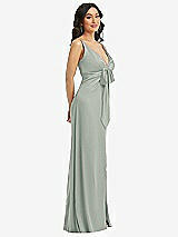 Side View Thumbnail - Willow Green Skinny Strap Plunge Neckline Maxi Dress with Bow Detail