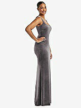 Side View Thumbnail - Caviar Gray Square Neck Closed Back Velvet Maxi Dress 