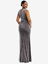 Rear View Thumbnail - Caviar Gray Square Neck Closed Back Velvet Maxi Dress 