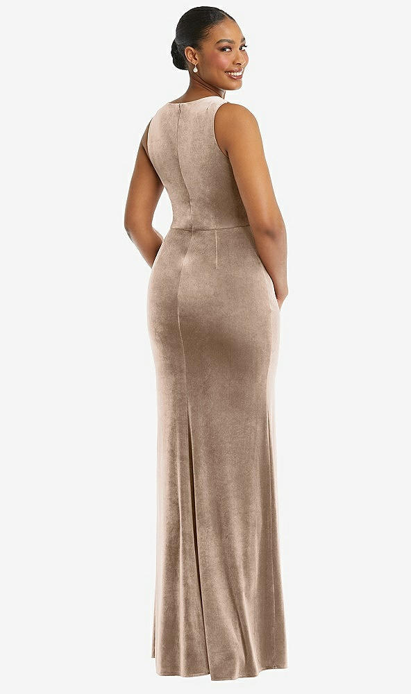 Back View - Topaz Square Neck Closed Back Velvet Maxi Dress 