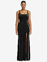 Front View Thumbnail - Black Square Neck Closed Back Velvet Maxi Dress 