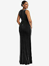 Rear View Thumbnail - Black Square Neck Closed Back Velvet Maxi Dress 