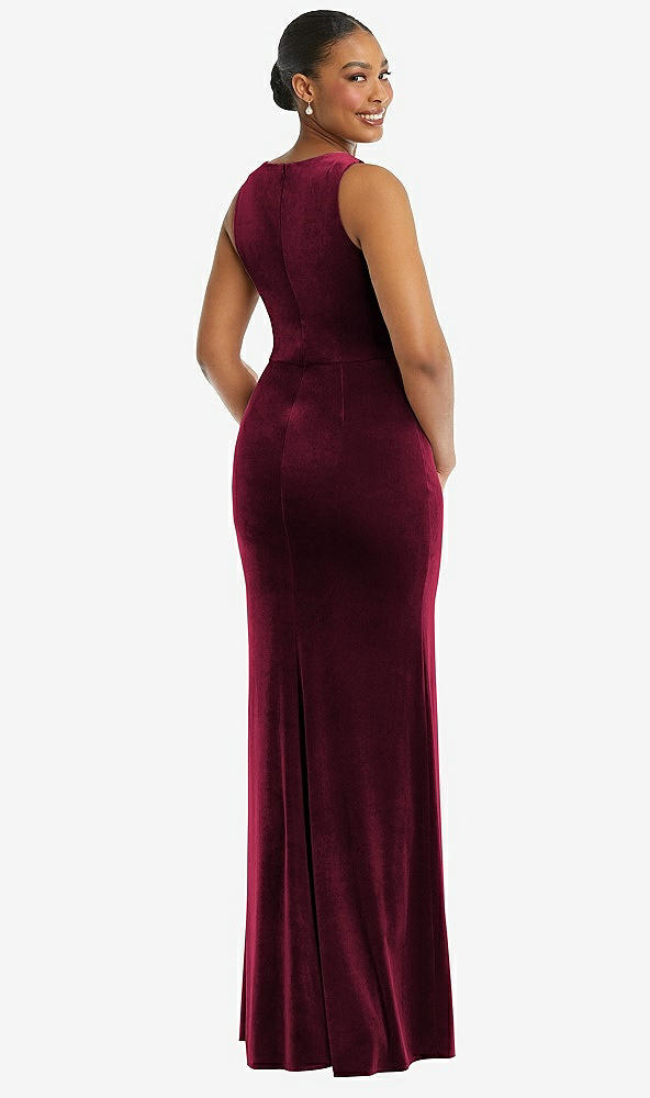 Back View - Cabernet Square Neck Closed Back Velvet Maxi Dress 