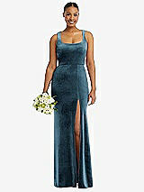 Alt View 1 Thumbnail - Dutch Blue Square Neck Closed Back Velvet Maxi Dress 