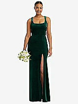 Alt View 1 Thumbnail - Evergreen Square Neck Closed Back Velvet Maxi Dress 