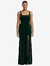 Front View Thumbnail - Evergreen Square Neck Closed Back Velvet Maxi Dress 