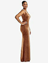 Side View Thumbnail - Golden Almond Square Neck Closed Back Velvet Maxi Dress 