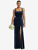 Alt View 1 Thumbnail - Midnight Navy Square Neck Closed Back Velvet Maxi Dress 