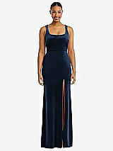 Front View Thumbnail - Midnight Navy Square Neck Closed Back Velvet Maxi Dress 