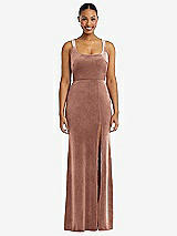 Front View Thumbnail - Tawny Rose Square Neck Closed Back Velvet Maxi Dress 