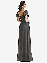 Rear View Thumbnail - Caviar Gray Puff Sleeve Chiffon Maxi Dress with Front Slit