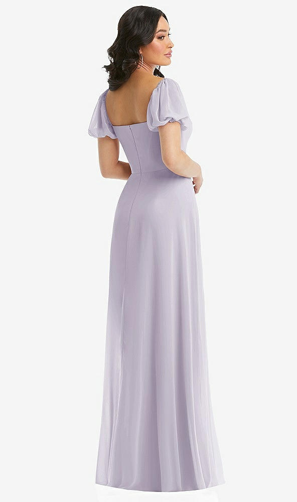 Back View - Moondance Puff Sleeve Chiffon Maxi Dress with Front Slit