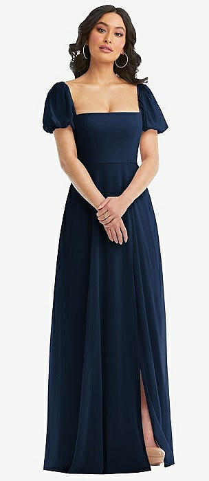 Navy chiffon dress with sleeves hotsell