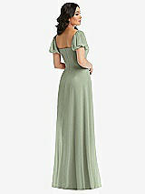 Rear View Thumbnail - Sage Puff Sleeve Chiffon Maxi Dress with Front Slit