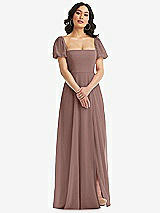 Front View Thumbnail - Sienna Puff Sleeve Chiffon Maxi Dress with Front Slit